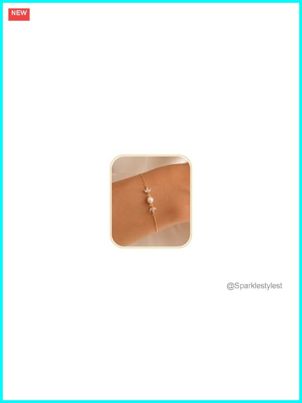 Pearl Bracelet 14k Gold Plated Leaf Charm Cubic Zirconia Adjustable Link